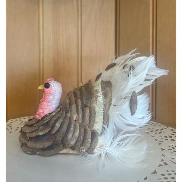 Rustic Woodland Animals Set of 3 Pinecone Turkey Straw Deer Raccoon Natural Hand - Picture 3 of 9